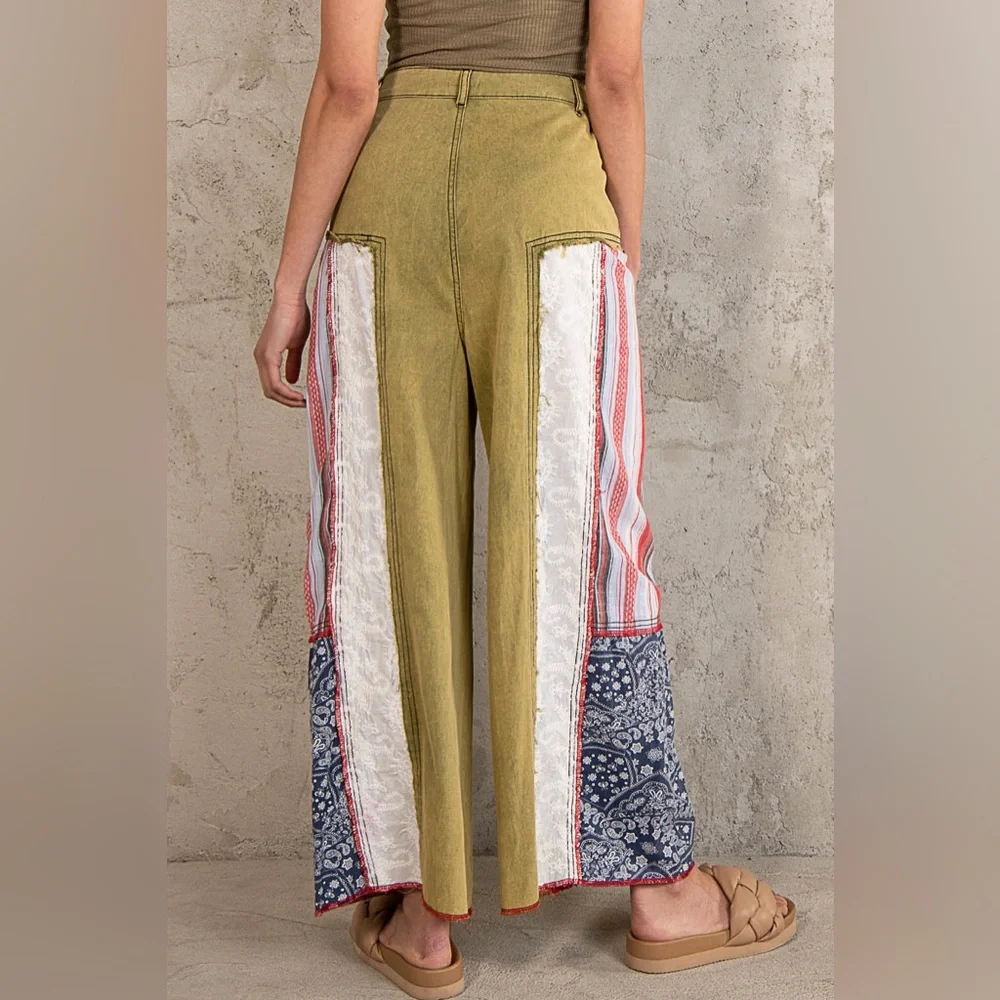 #168 POL CLOSEOUT FIRM 🌸New! Pol Gorgeous Wide Leg patch-Work Pants - Picture 2 of 4